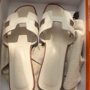 Hermes White Women's Slide Sandals